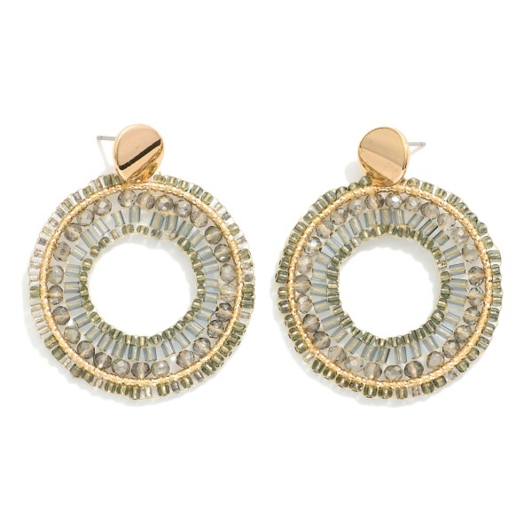 Beaded Hoop Post Drop Earrings 

- Approximately 1.75" L 