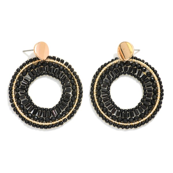 Beaded Hoop Post Drop Earrings 

- Approximately 1.75" L 