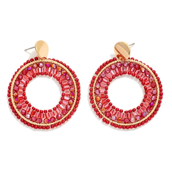 Beaded Hoop Post Drop Earrings 

- Approximately 1.75" L 