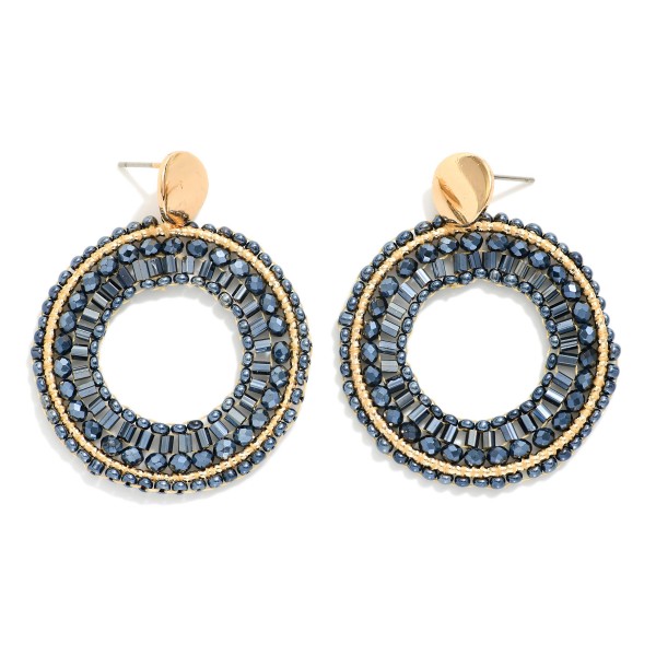 Beaded Hoop Post Drop Earrings 

- Approximately 1.75" L 