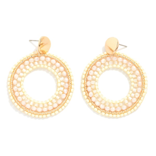Beaded Hoop Post Drop Earrings 

- Approximately 1.75" L 