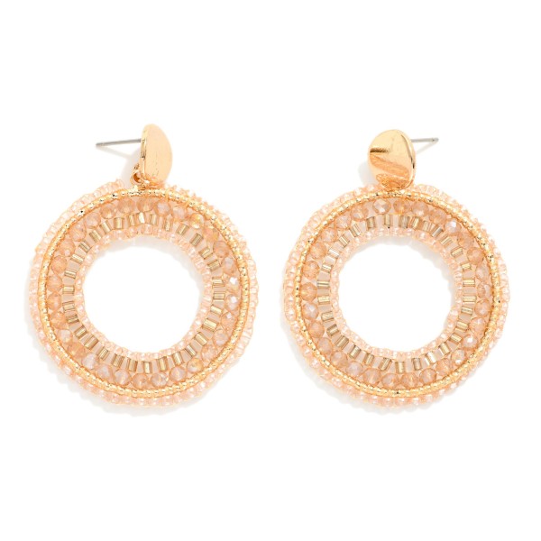 Beaded Hoop Post Drop Earrings 

- Approximately 1.75" L 