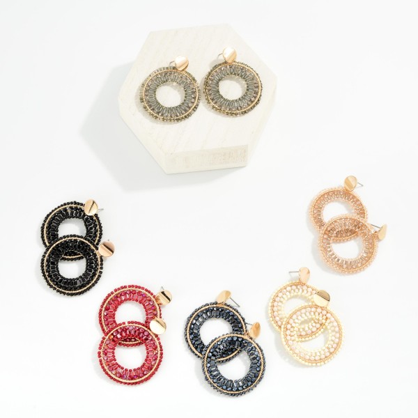 Beaded Hoop Post Drop Earrings 

- Approximately 1.75" L 