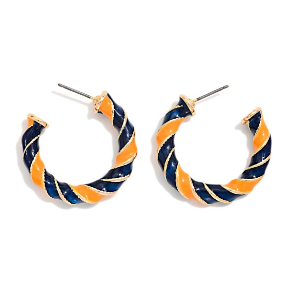 Twisted Two Tone Enamel Hoop Earrings 

- Approximately .75" D