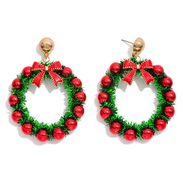 Tinsel & Ornament Christmas Wreath Post Drop Earrings 

- Approximately 2.5" L 