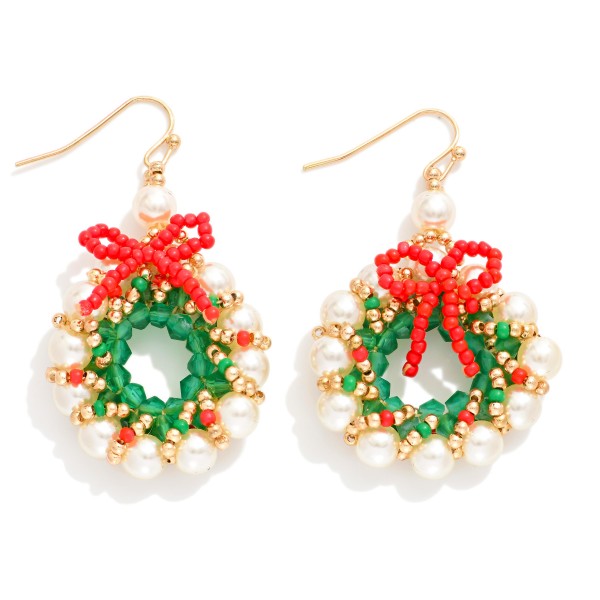 Wholesale rhinestone Christmas Wreath Pearls Gold Tones L