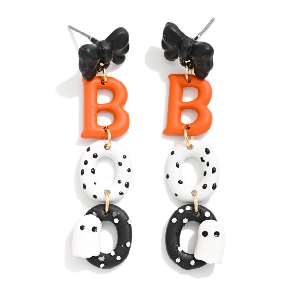 Halloween "BOO" Clay Drop Earrings Featuring Ghost Earrings 

- Approximately 2.25" L 