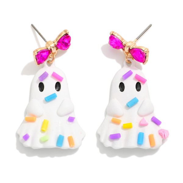 Christmas Ghost Clay Drop Earrings Featuring Glass Crystal Post Drop Earring 

- Approximately 1.75" L 