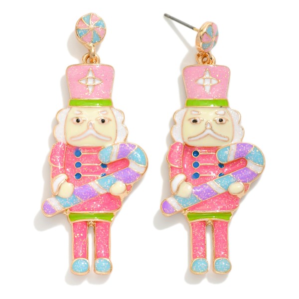 Glitter Enamel Nutcracker Post Drop Earrings 

- Approximately 2" L
