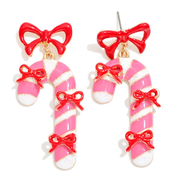 Wholesale painted Metal Bow Candy Cane Post Drop Earrings L