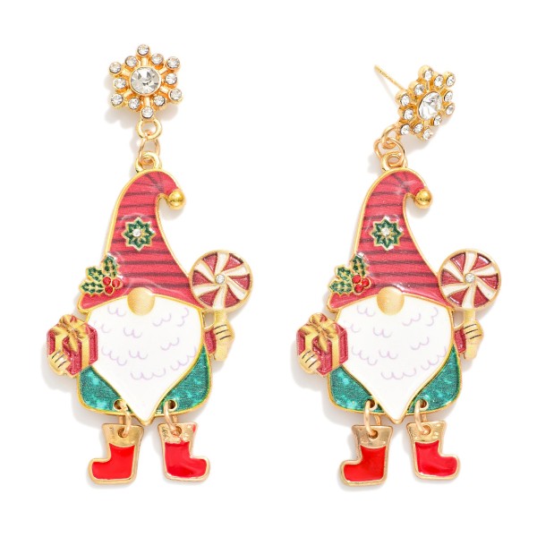 Wholesale enamel Christmas Gnome Rhinestone Cluster Post Drop Earrings L