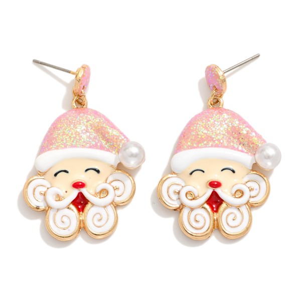 Enamel Christmas Santa Drop Earrings Featuring Glitter And Pearls 

- Approximately 1.75" L