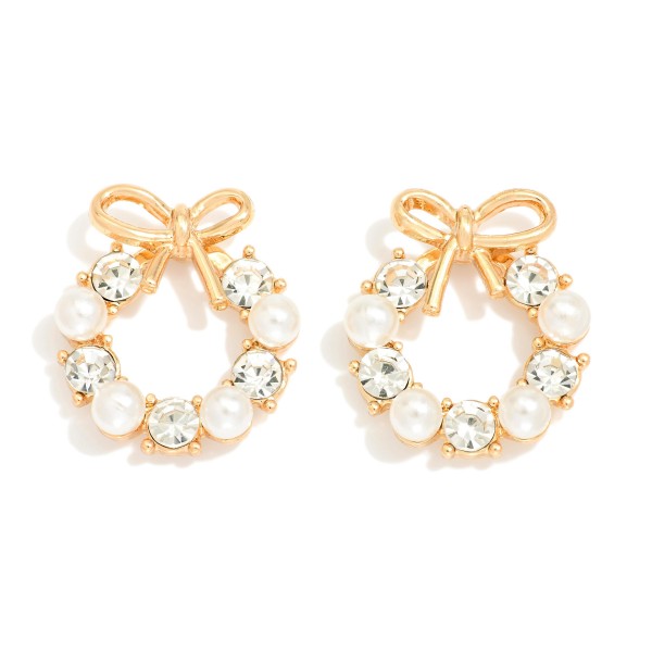 Pearl & Rhinestone Wreath Post Drop Earrings 

- Approximately .75" L