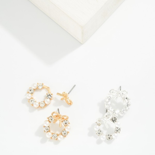 Pearl & Rhinestone Wreath Post Drop Earrings 

- Approximately .75" L
