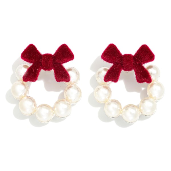 Pearl Beaded Wreath Featuring Velvet Bow Detail 

- Approximately .75" L