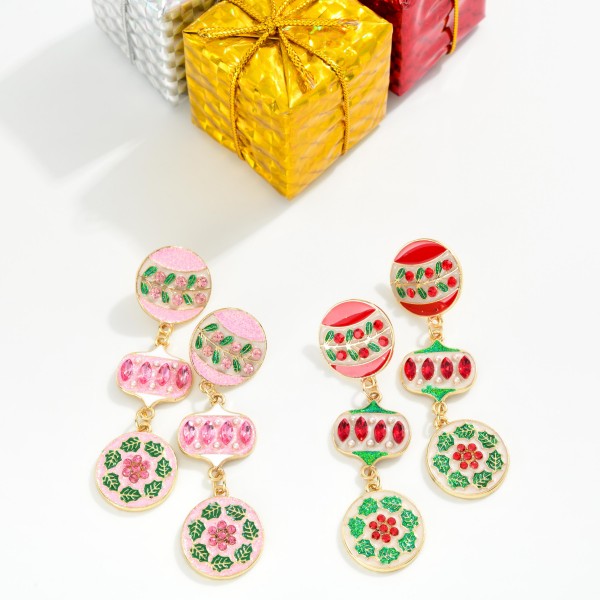 Linked Enamel Christ Ornament Post Drop Earrings 

- Approximately 3" L