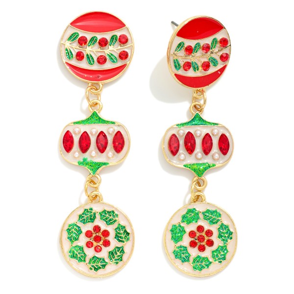 Linked Enamel Christ Ornament Post Drop Earrings 

- Approximately 3" L