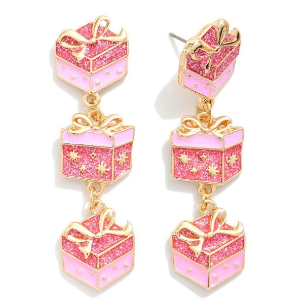 Linked Enamel Christmas Present Post Drop Earrings

- Approximately 2" L

