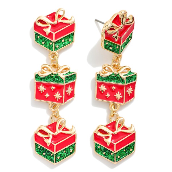 Linked Enamel Christmas Present Post Drop Earrings

- Approximately 2" L

