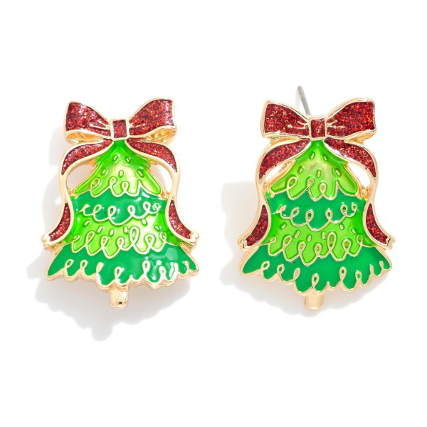 Enamel Metal Christmas Tree Post Drop Earrings Featuring Glitter Accents

- Approximately 2" L