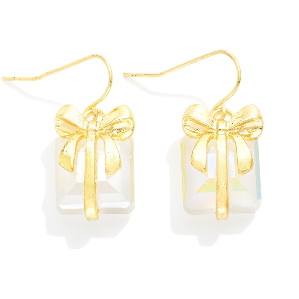 Faceted Stone Christmas Present Drop Earrings

- Approximately 1" L