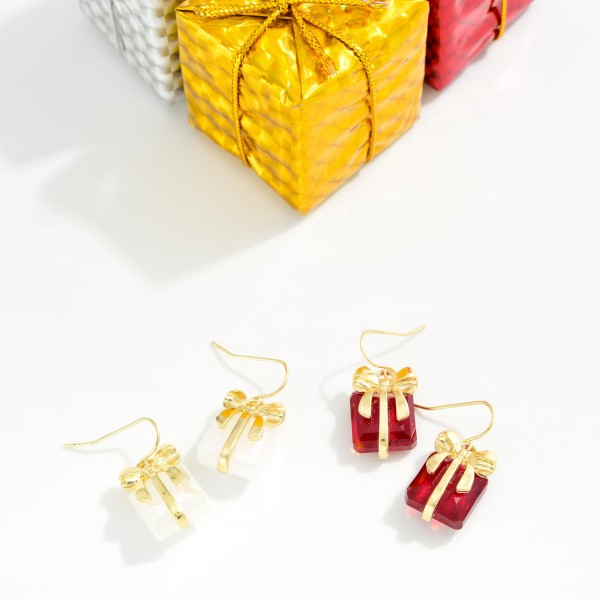 Faceted Stone Christmas Present Drop Earrings

- Approximately 1" L