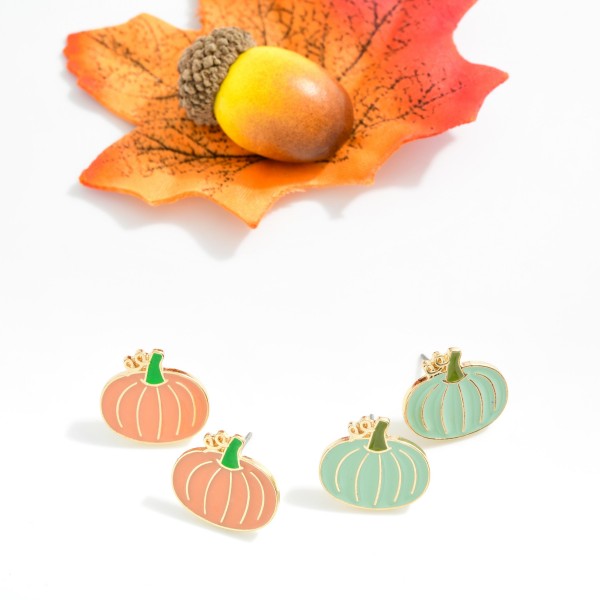 Enamel Pumpkin Stud Earrings

- Approximately .5" L