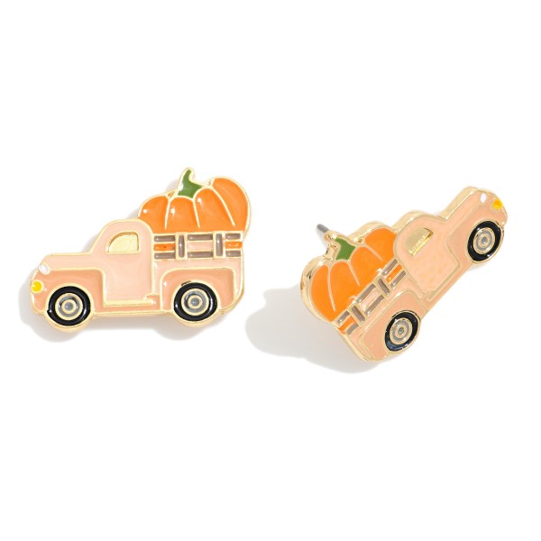 Wholesale metal Enamel Pumpkin Truck Oversized Stud Earrings L