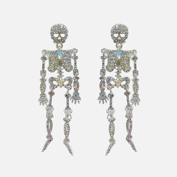 Wholesale rhinestone Studded Metal Skeleton Post Drop Earrings L