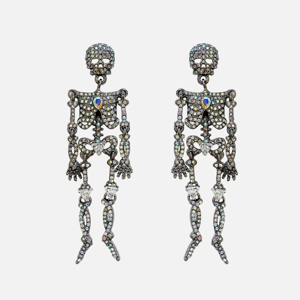 Wholesale rhinestone Studded Metal Skeleton Post Drop Earrings L