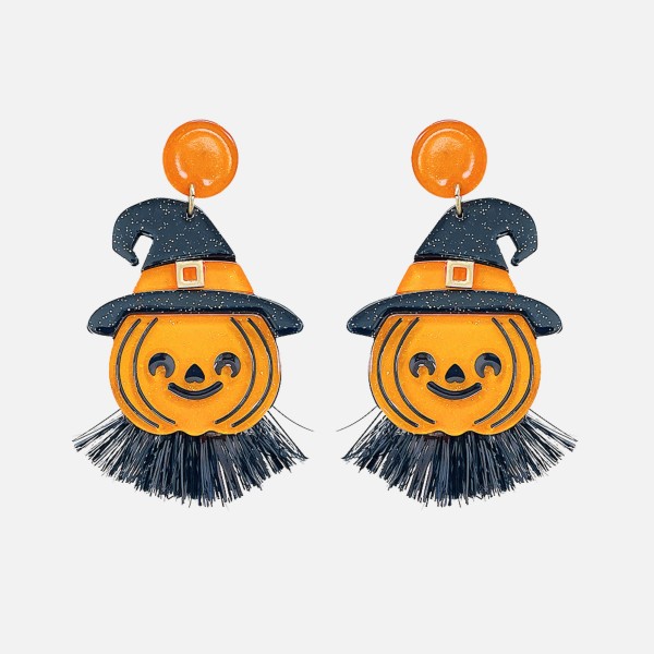 Wholesale glitter Acetate Jack O Lantern Witch Post Drop Earrings L