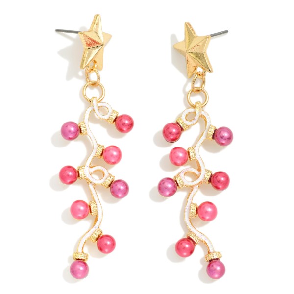 Beaded Twisted Christmas Light Post Drop Earrings Featuring Metal Tone Star Post 

- Approximately 2.25" L