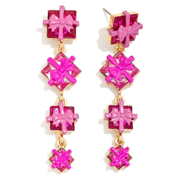 Linked Christmas Present Drop Earrings 

- Approximately 2" L