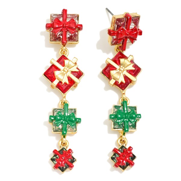 Linked Christmas Present Drop Earrings 

- Approximately 2" L