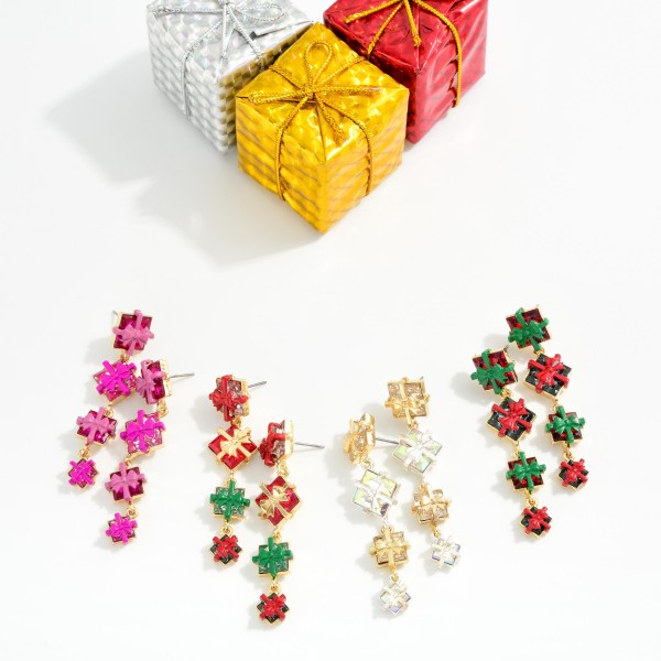 Linked Christmas Present Drop Earrings 

- Approximately 2" L