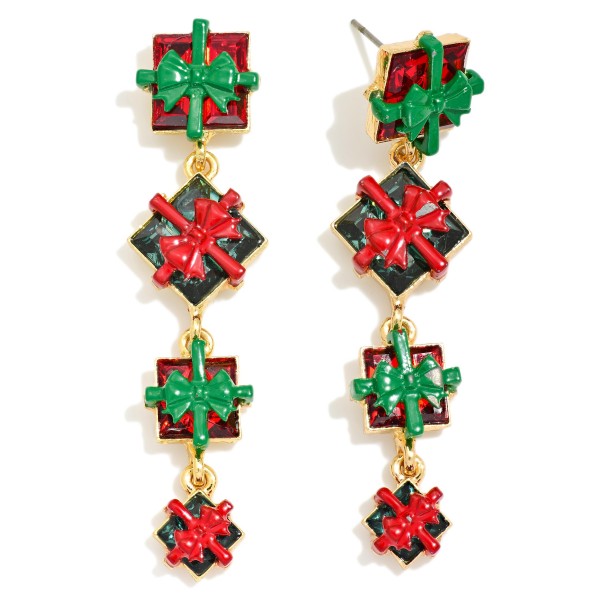 Linked Christmas Present Drop Earrings 

- Approximately 2" L