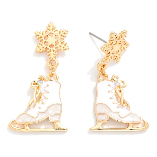 Metal Tone Chain Linked Enamel Christmas Ice skates Post Drop Earrings

- Approximately 1.25" L
