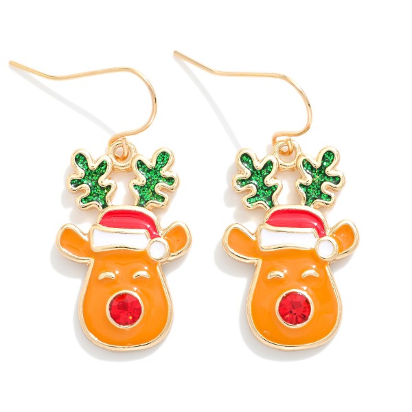 Wholesale enamel Metal Reindeer Drop Earrings Glitter Rhinestone details L