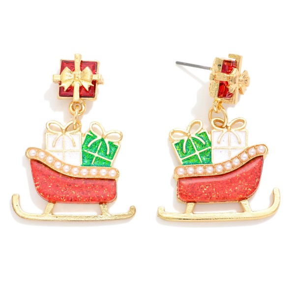 Enamel & Acetate Santa Sleigh Post Drop earrings 

- Approximately 1.25" L