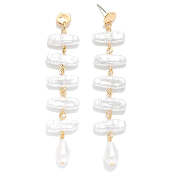 Baroque Pearl Beaded Chain Link Earrings 

- Approximately 3.5" L