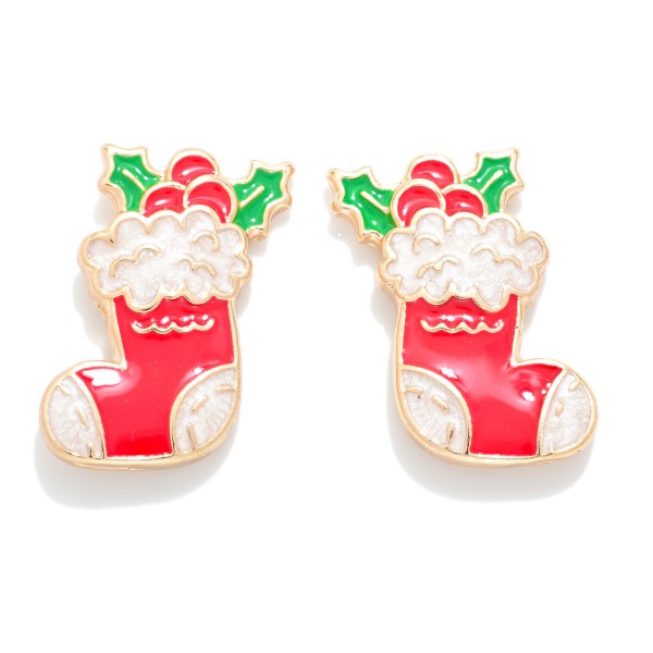 Enamel Christmas Stocking Stud Earring 

- Approximately .25" L