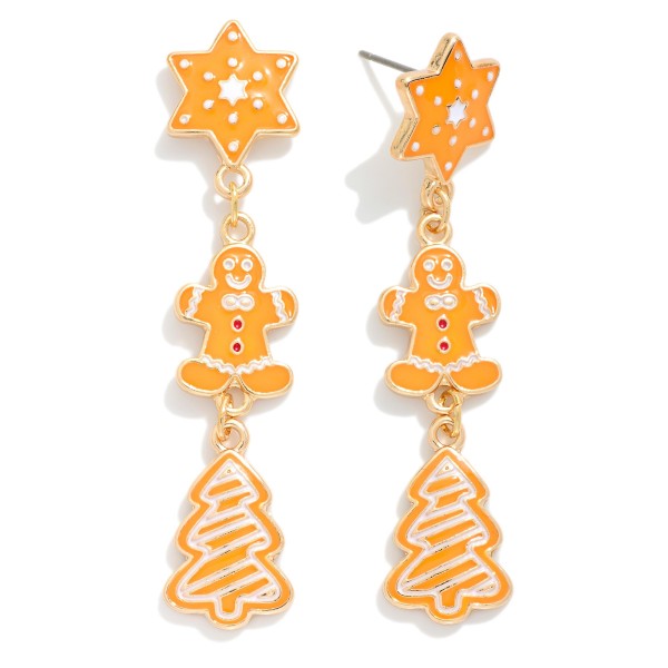 Linked Enamel Christmas Post Drop Earring 

- Approximately 2" L