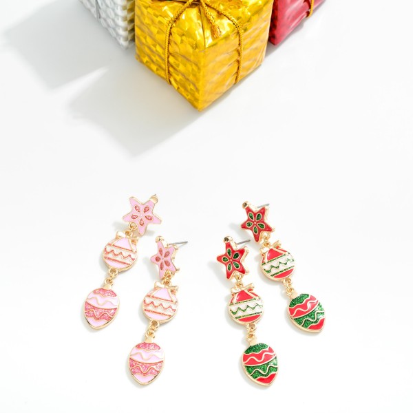 Linked Enamel Christmas Ornament Post Drop Earrings

- Approximately 2" L

