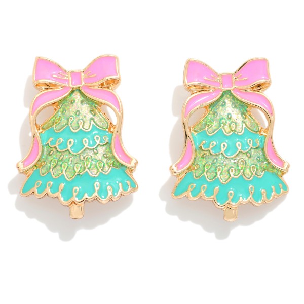 Enamel Metal Christmas Tree Post Drop Earrings Featuring Glitter Accents
- Approximately 2" L