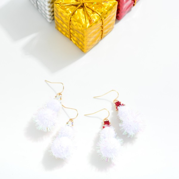 Snowman Drop Earrings Featuring Pompoms 
- Approximately 1.75" L