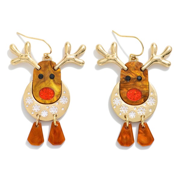 Acetate Christmas Reindeer Drop Earring Featuring Gold Tone 

- Approximately 2"L
