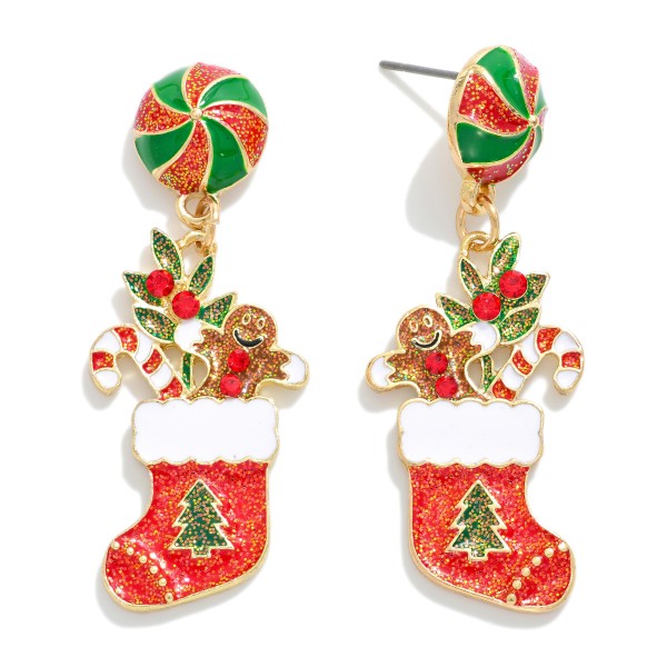 Wholesale enamel Christmas Stocking Drop Earring Glitter Rhinestone Details L