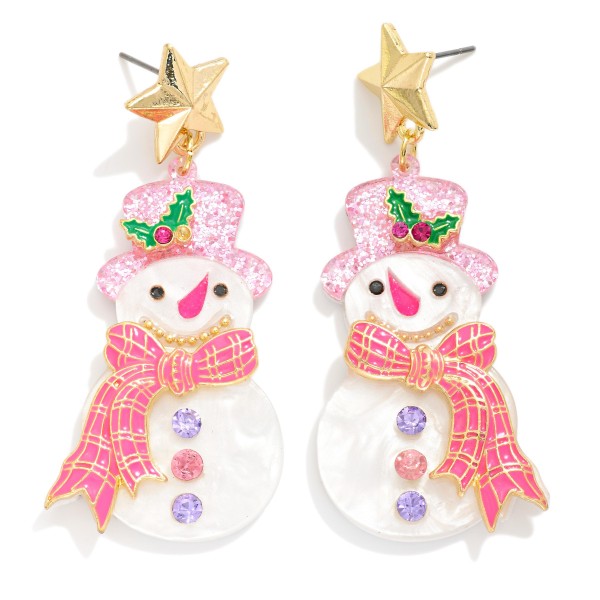 Acetate & Metal Snowman Post Drop Earring Featuring Star Post 

- Approximately 2.25" L