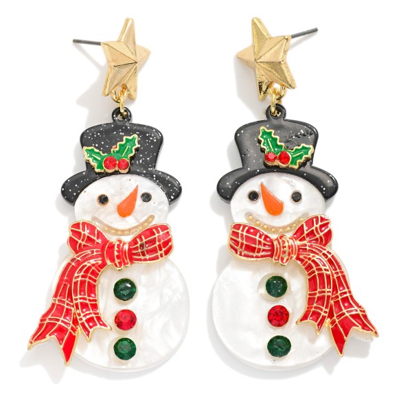 Acetate & Metal Snowman Post Drop Earring Featuring Star Post 

- Approximately 2.25" L