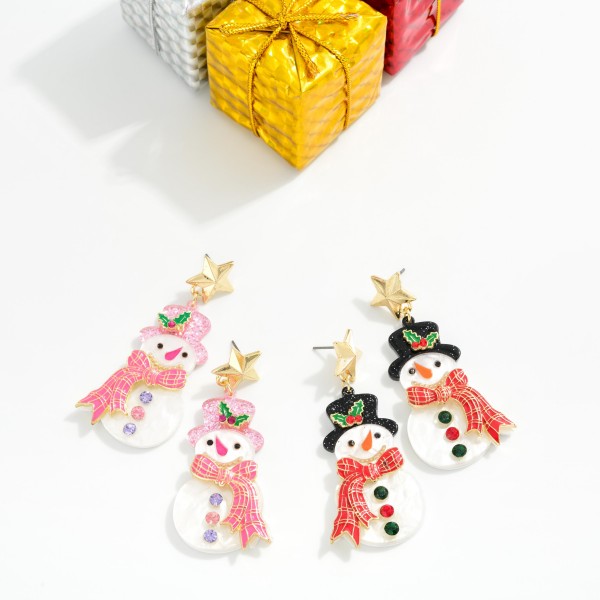 Acetate & Metal Snowman Post Drop Earring Featuring Star Post 

- Approximately 2.25" L